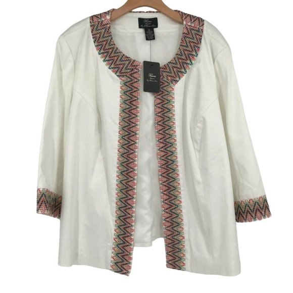 trenz by Theresa Renz women's jacket blazer White cotton embroidered size 2X new - Picture 1 of 6